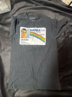 Others Follow Black Hawaii Driver License Graphic Tee with Rainbow Print